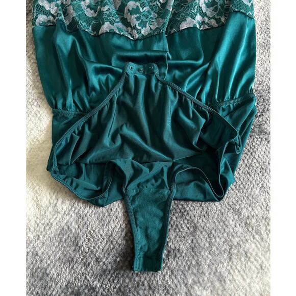 Auden Square Neck Bodysuit Top Emerald Teal Lace Floral Intimate Lingerie Large - Picture 5 of 10